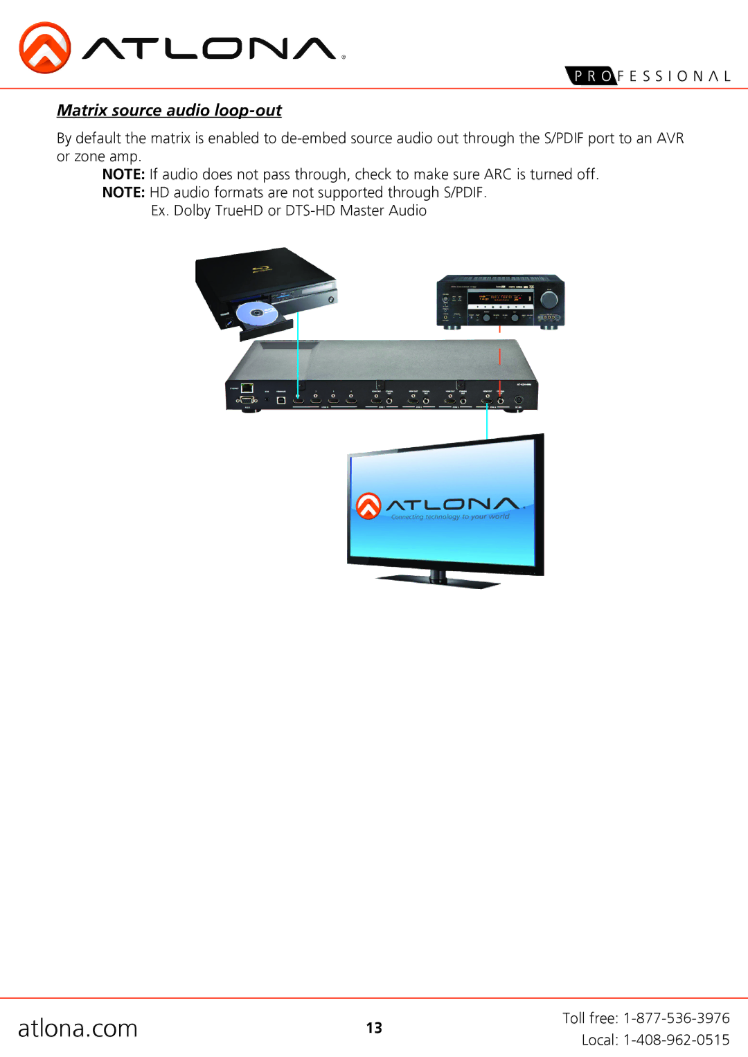 Atlona AT-H2H-44M user manual Matrix source audio loop-out 