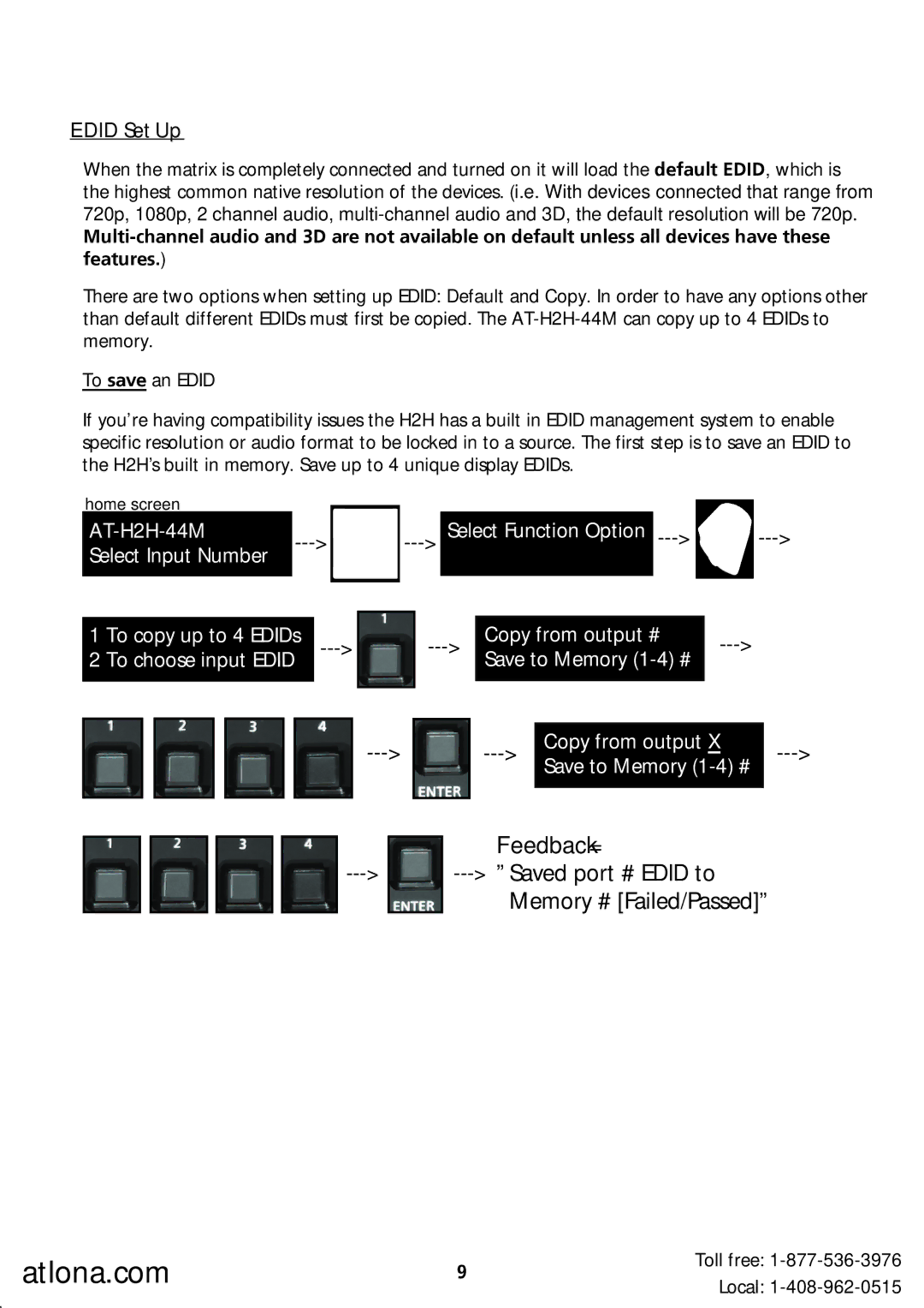 Atlona AT-H2H-44M user manual Edid Set Up 