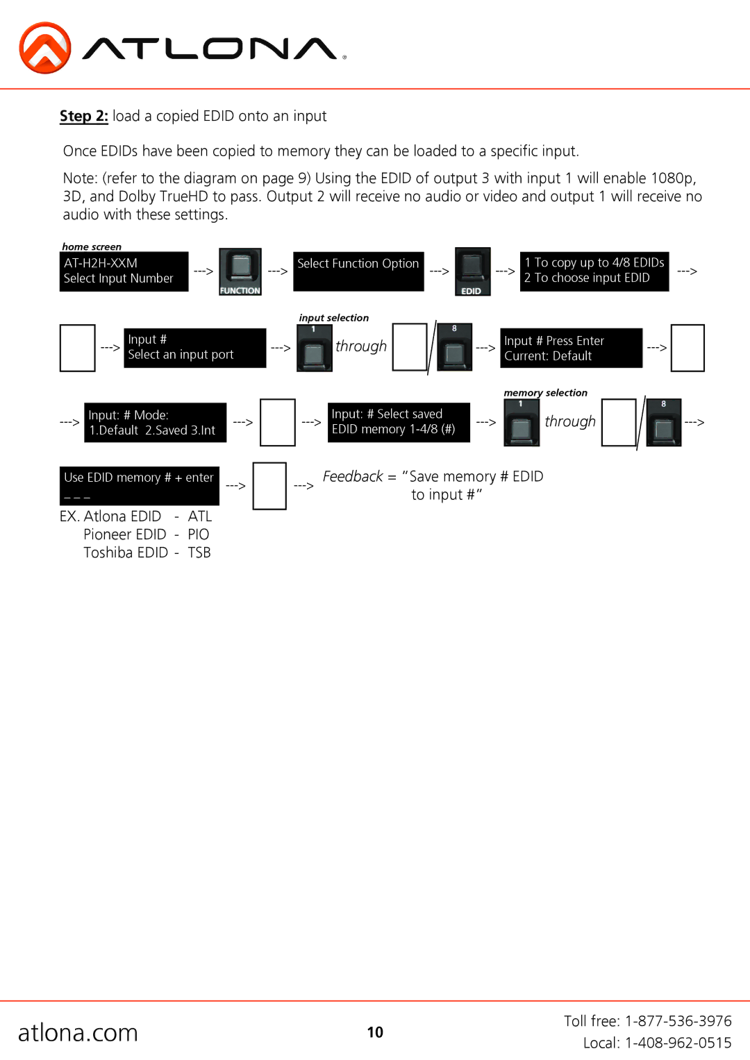 Atlona AT-H2H-88M, AT-H2H-44M user manual Through 