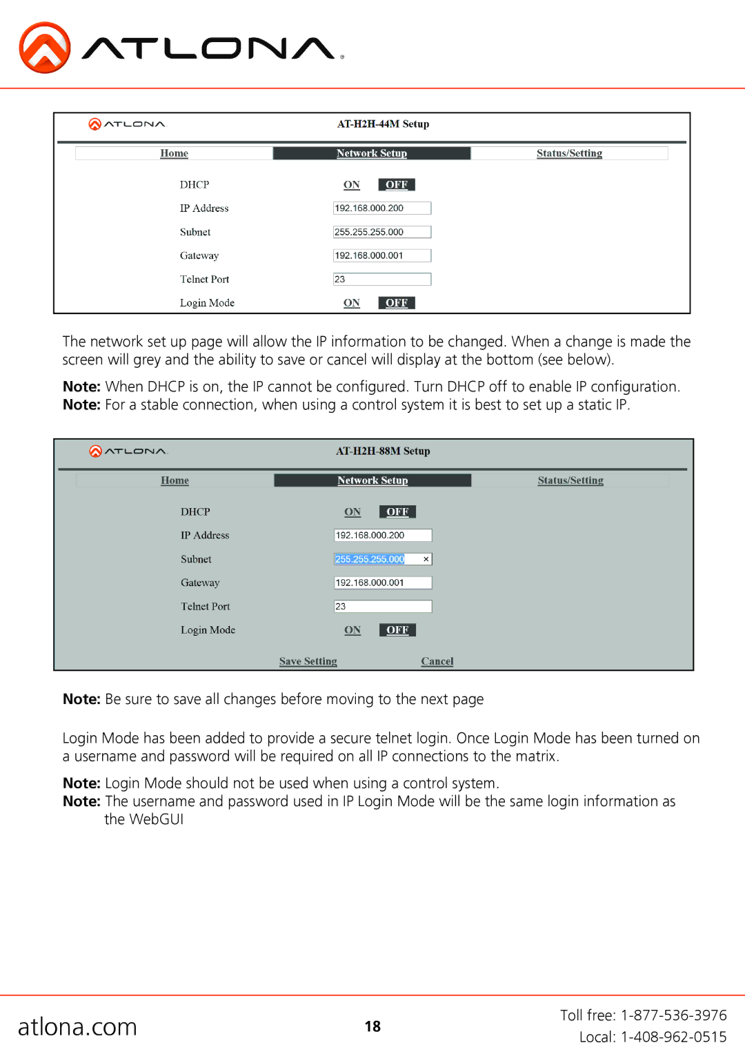 Atlona AT-H2H-88M, AT-H2H-44M user manual Atlona.com 