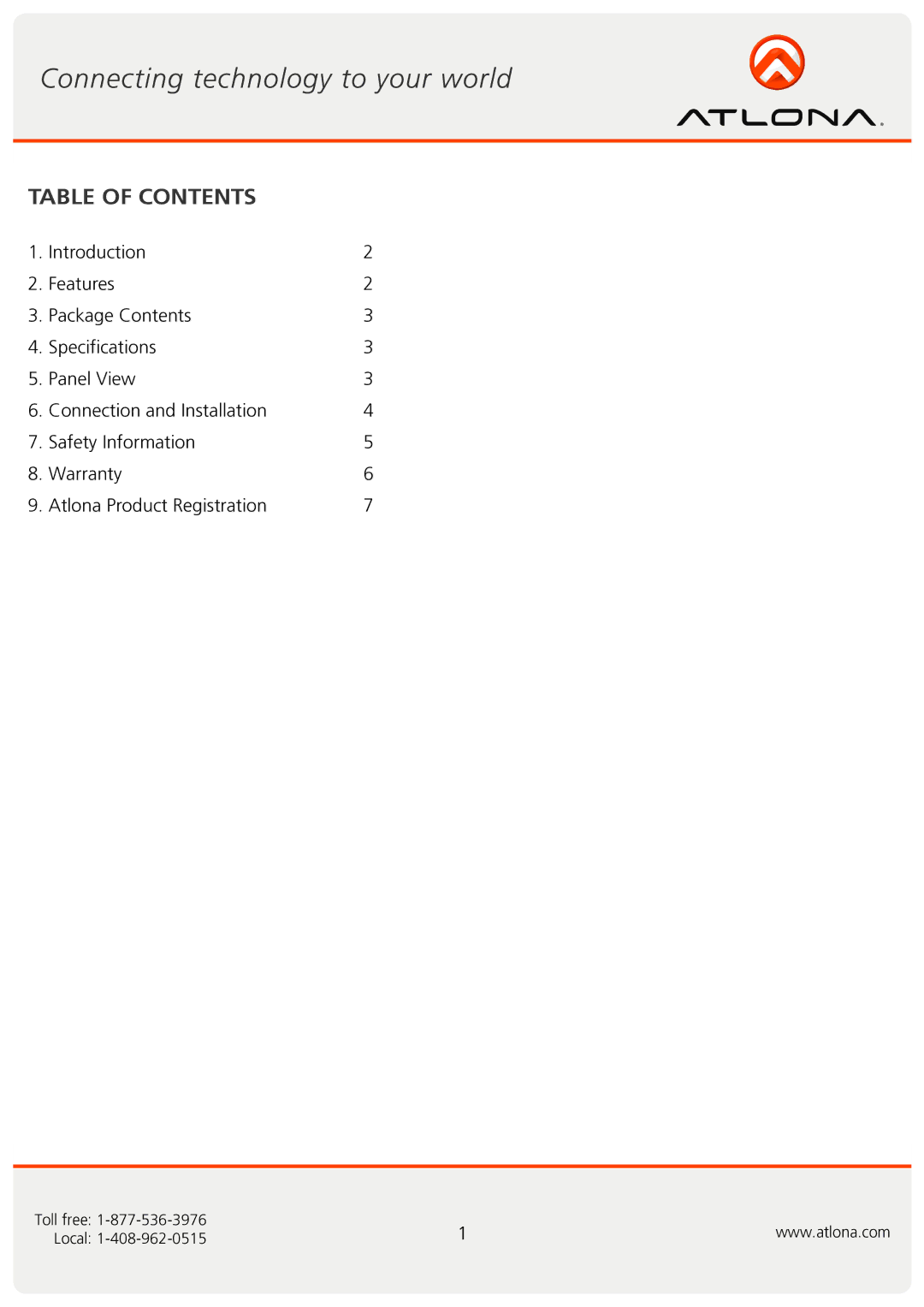 Atlona AT-HAD-V31 user manual Table of Contents 