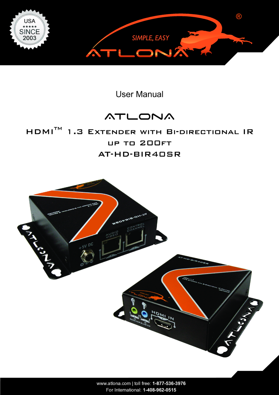 Atlona AT-HD-BIR40SR user manual Atlona 