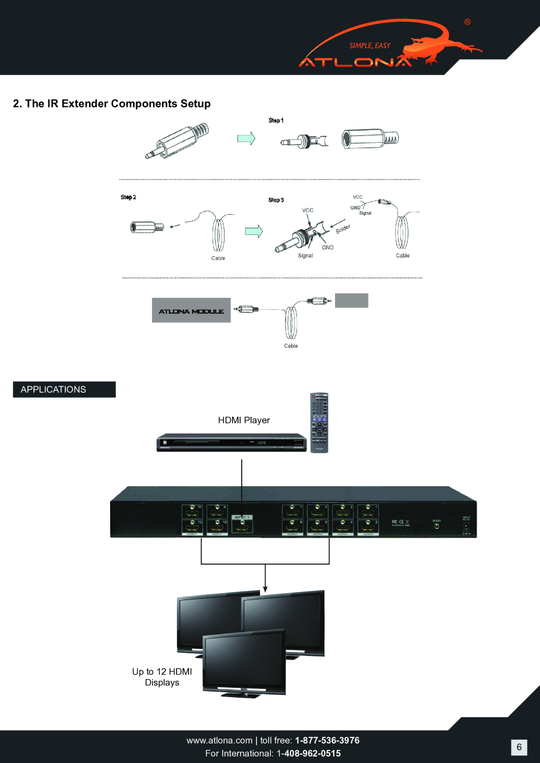 Atlona AT-HD-V112 user manual IR Extender Components Setup 