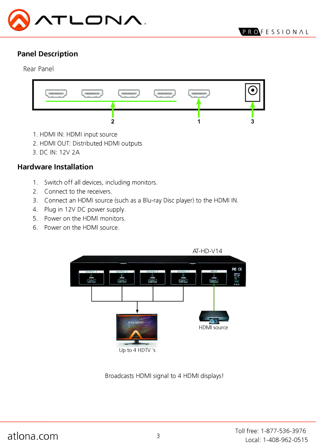 Atlona AT-HD-V14 user manual Panel Description 