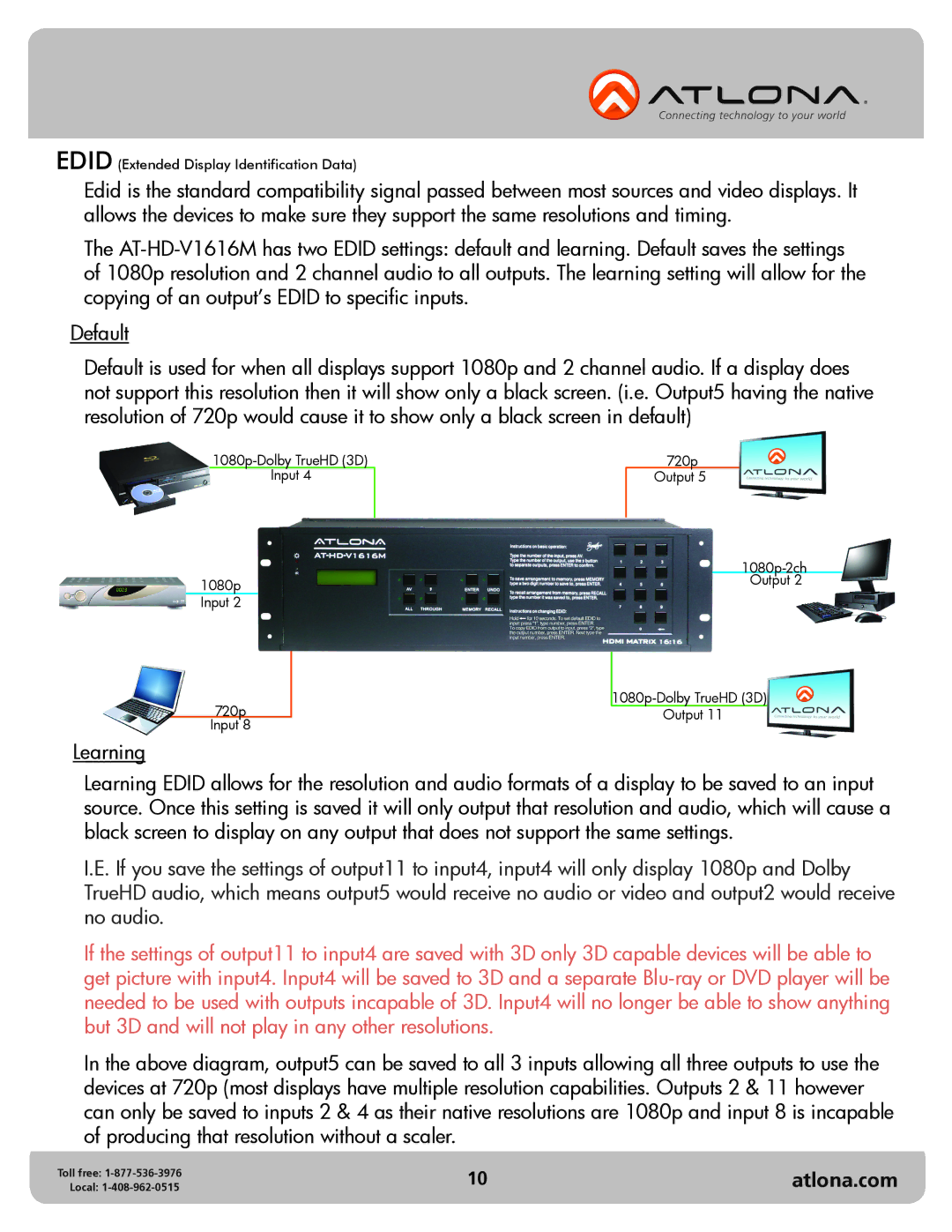 Atlona AT-HD-V1616M user manual Learning 