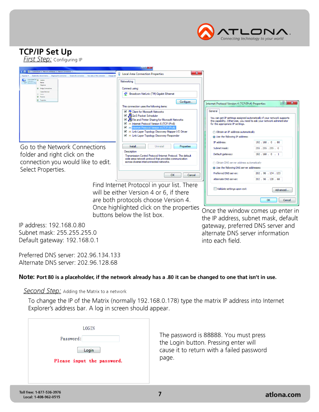 Atlona AT-HD-V1616M user manual TCP/IP Set Up 