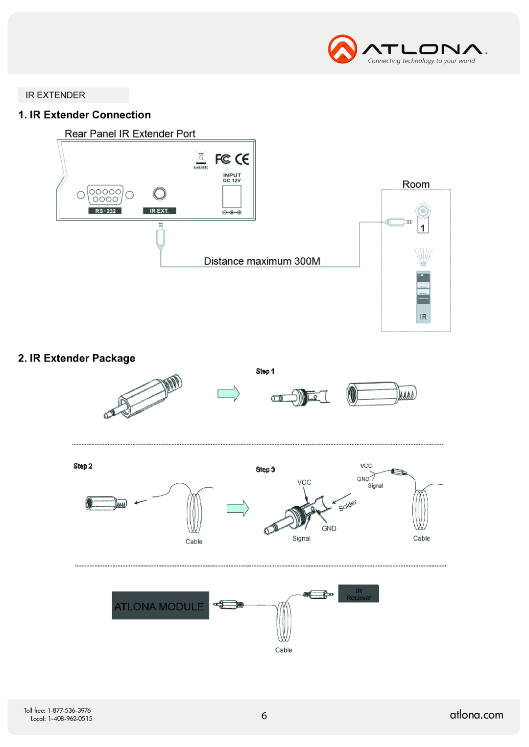 Atlona AT-HD-V22M user manual IR Extender Connection IR Extender Package 