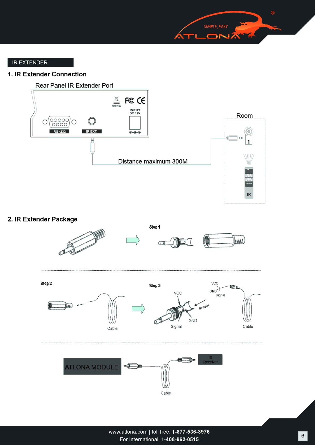 Atlona AT-HD-V22M user manual IR Extender Connection IR Extender Package 