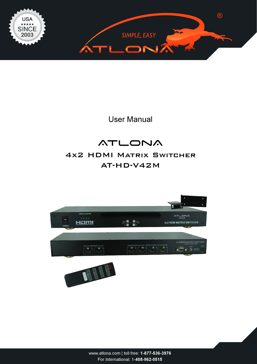 Atlona AT-HD-V42M user manual Atlona 