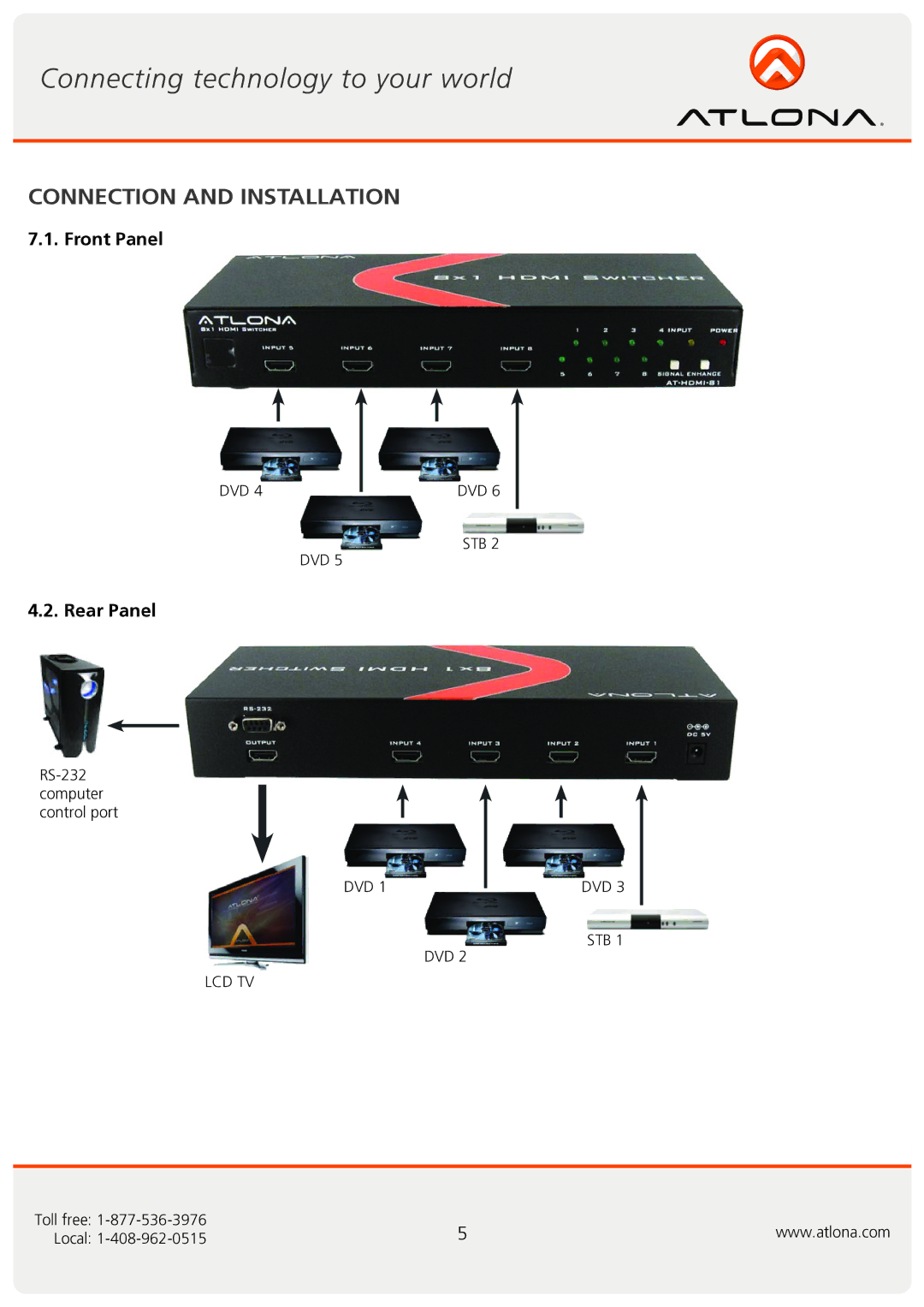 Atlona AT-HD-V81 user manual Connection and Installation 