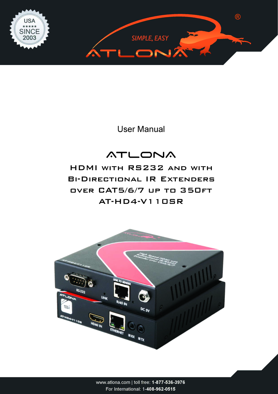 Atlona AT-HD4-V11OSR user manual Atlona 