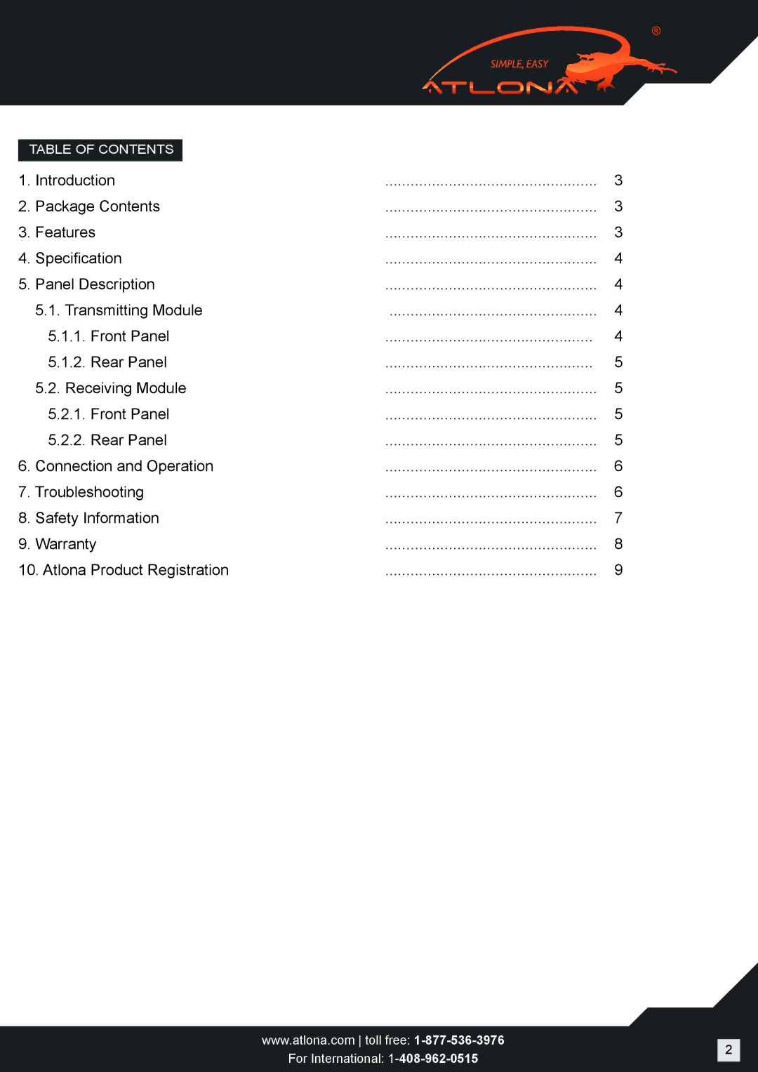 Atlona AT-HD4-V11OSR user manual Table of Contents 