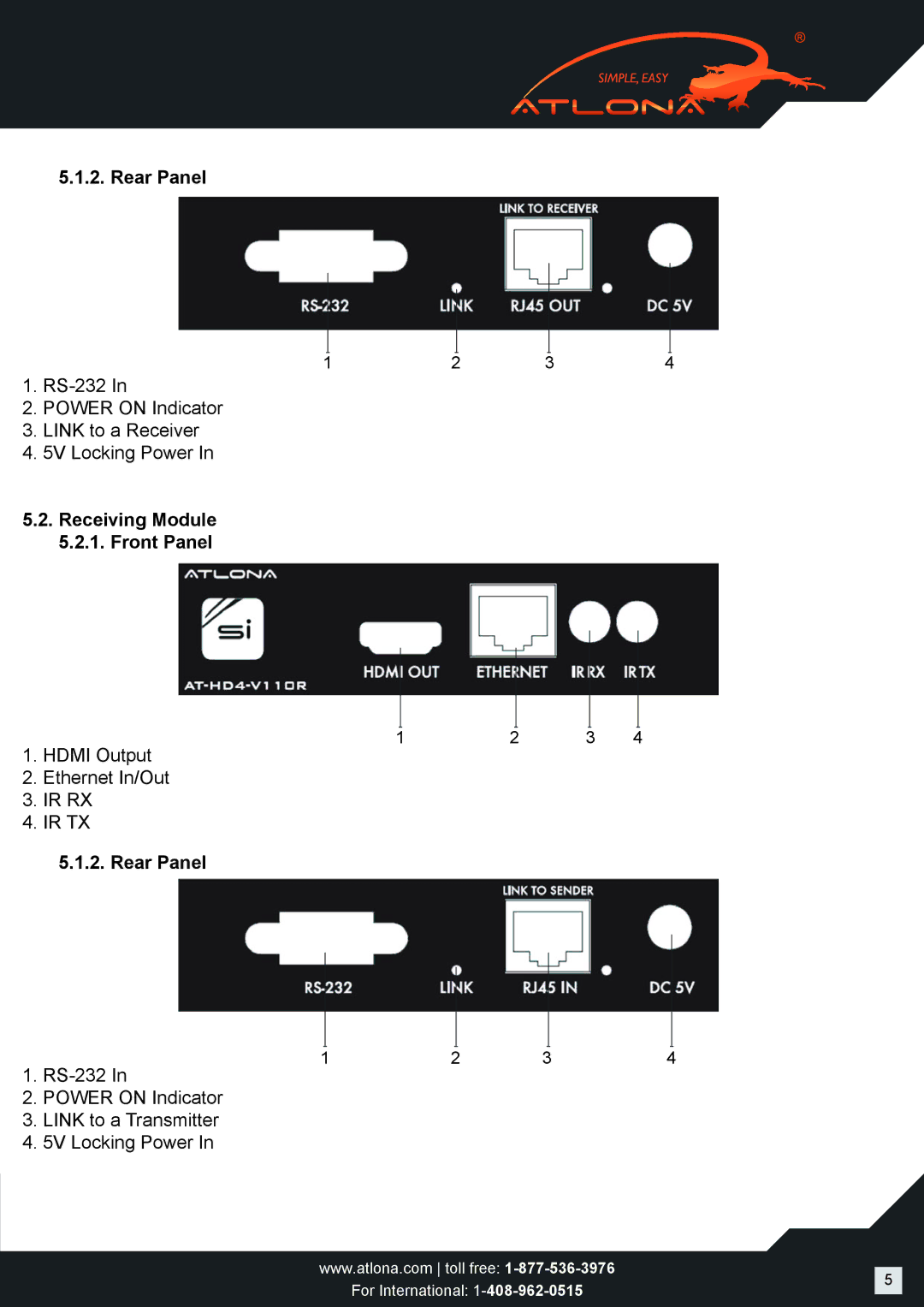 Atlona AT-HD4-V11OSR user manual Rear Panel 