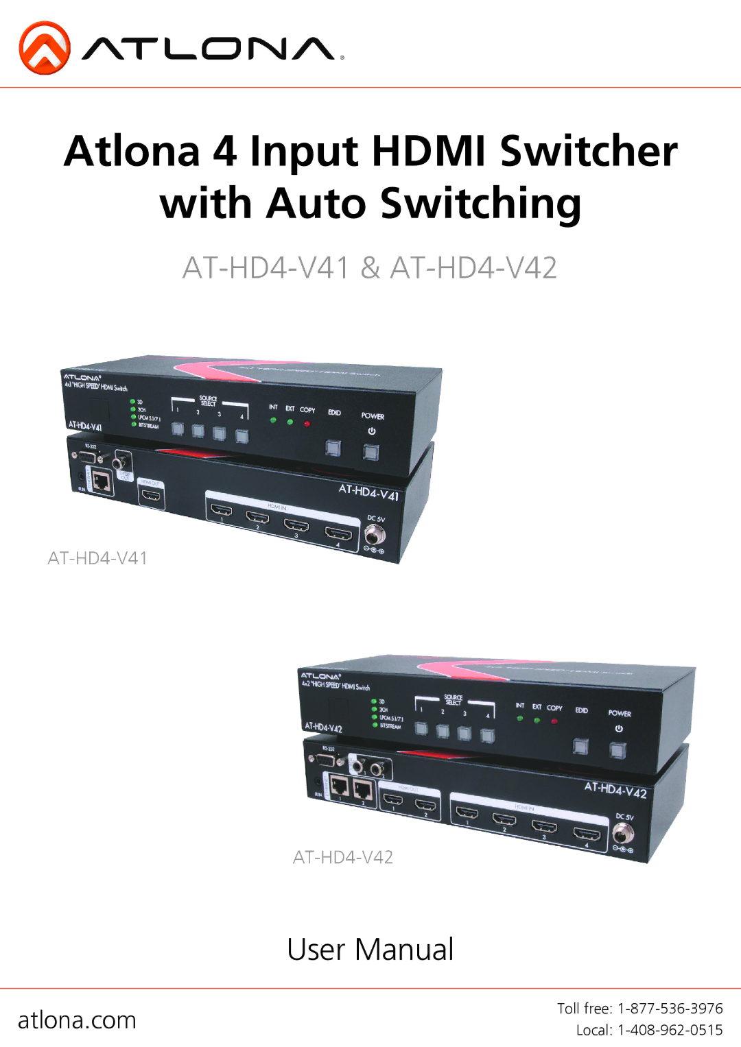 Atlona AT-HD4-V42, AT-HD4-V41 user manual Atlona 4 Input Hdmi Switcher With Auto Switching 