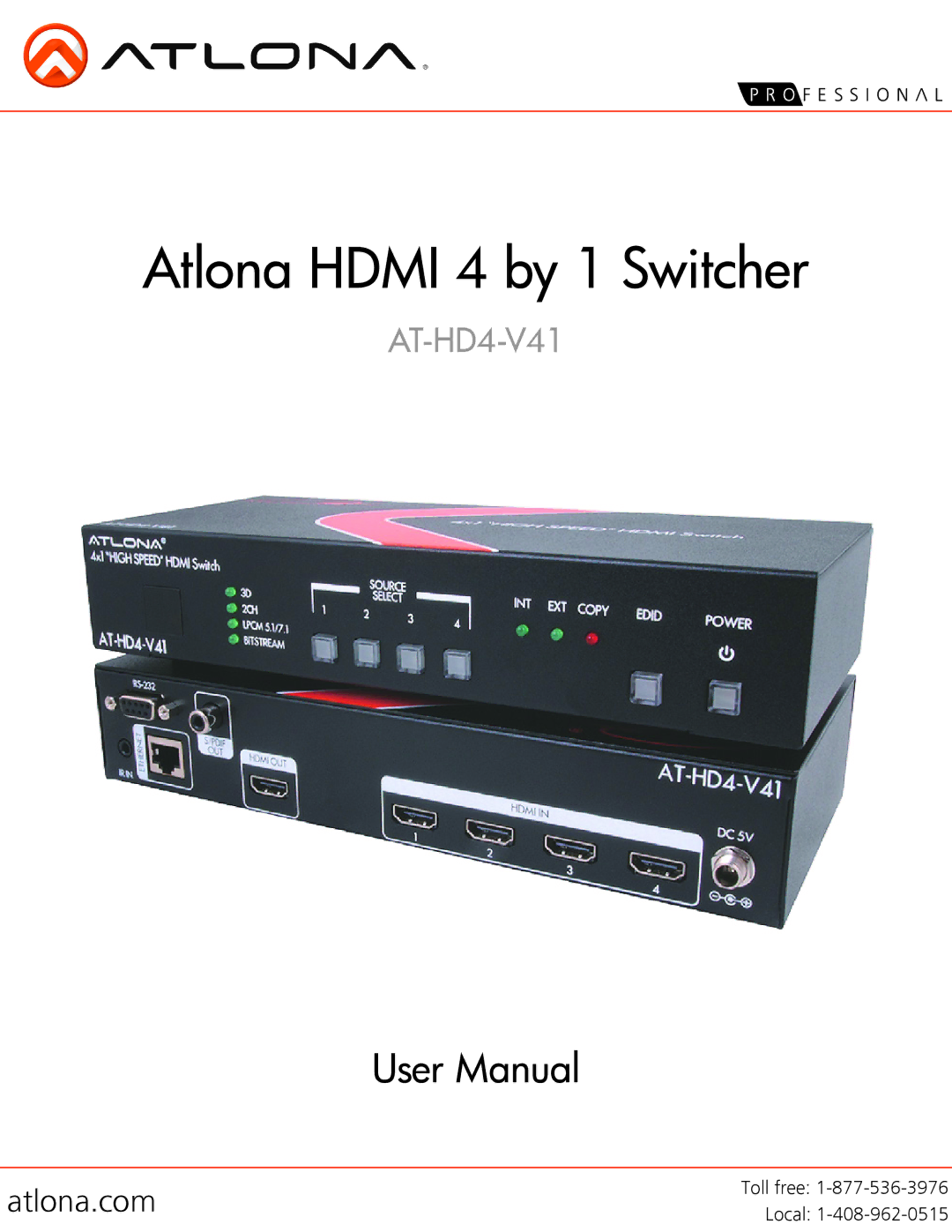 Atlona AT-HD4-V41 user manual Atlona Hdmi 4 by 1 Switcher 