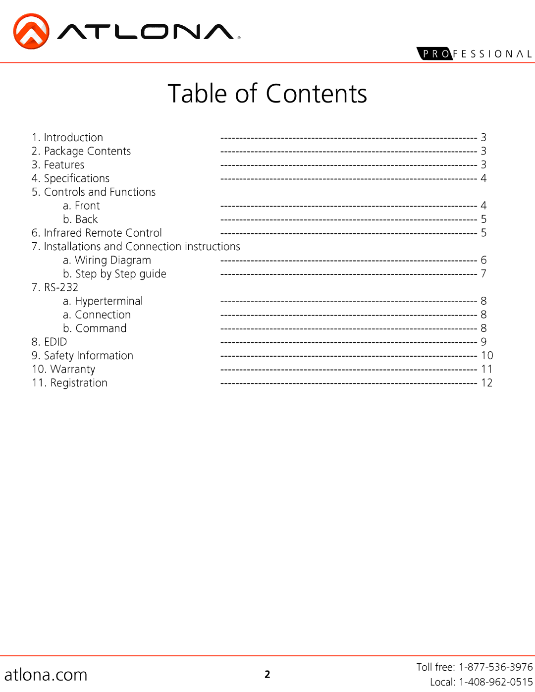 Atlona AT-HD4-V41 user manual Table of Contents 