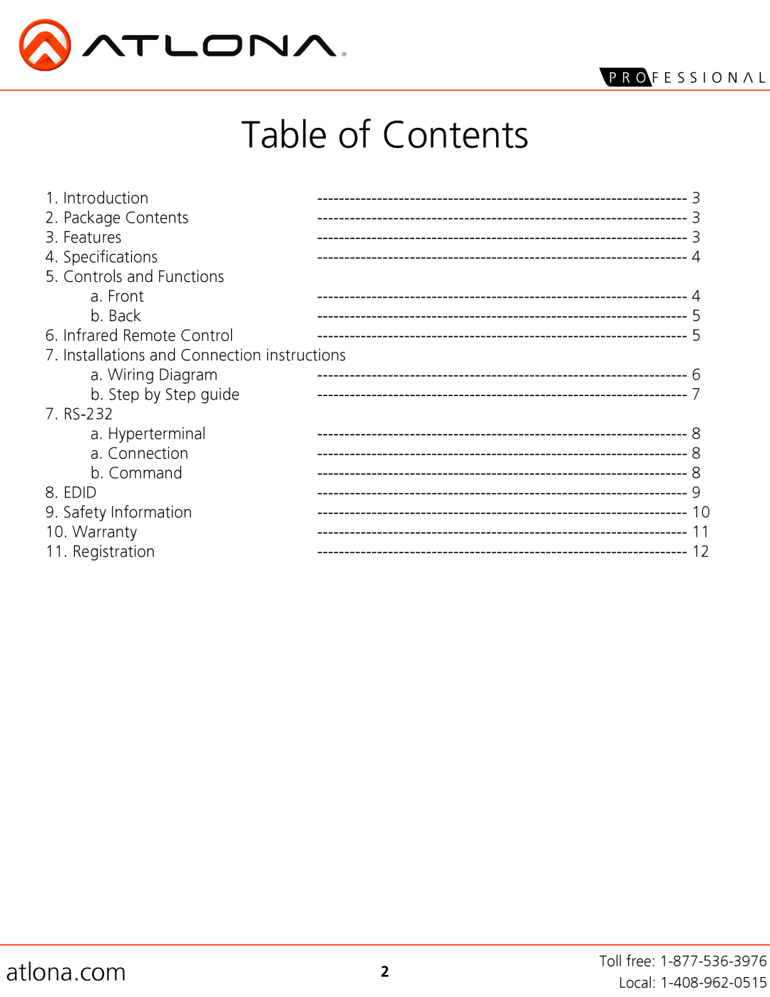 Atlona AT-HD4-V41 user manual Table of Contents, atlona.com 