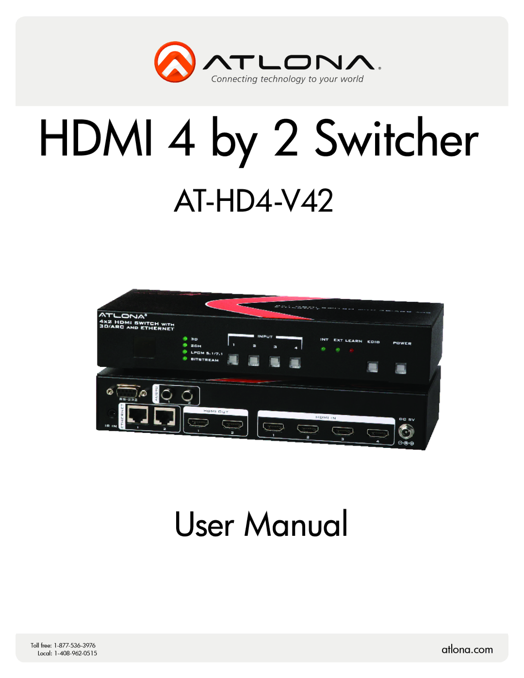 Atlona AT-HD4-V42 user manual Hdmi 4 by 2 Switcher 