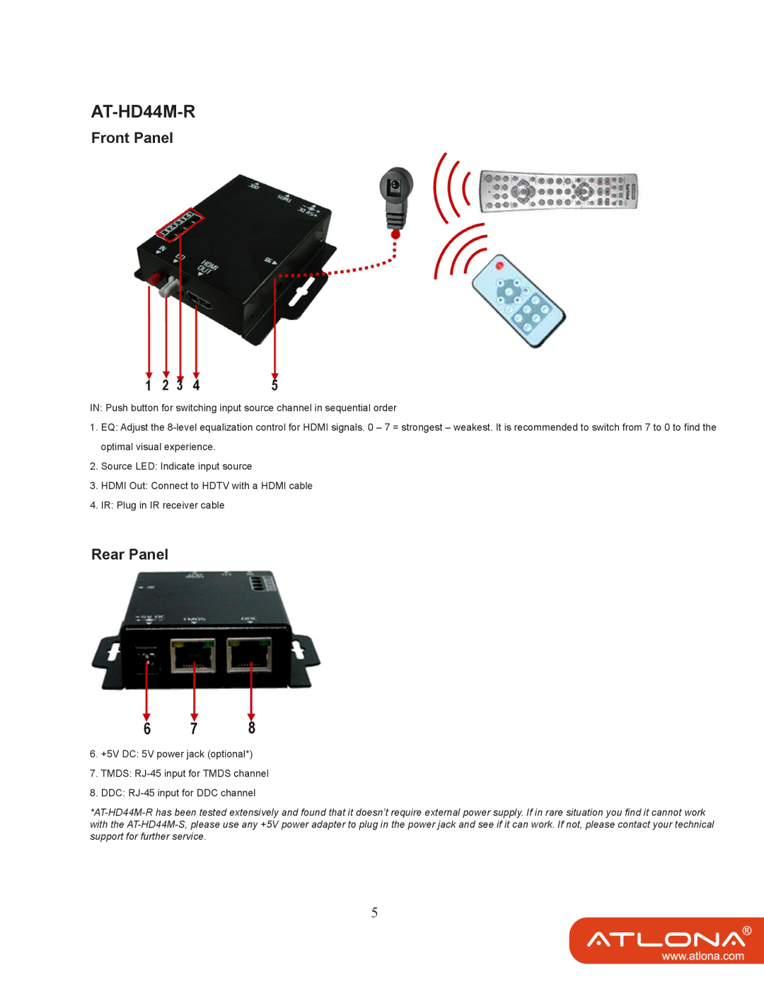 Atlona AT-HD44M-SR manual AT-HD44M-R 