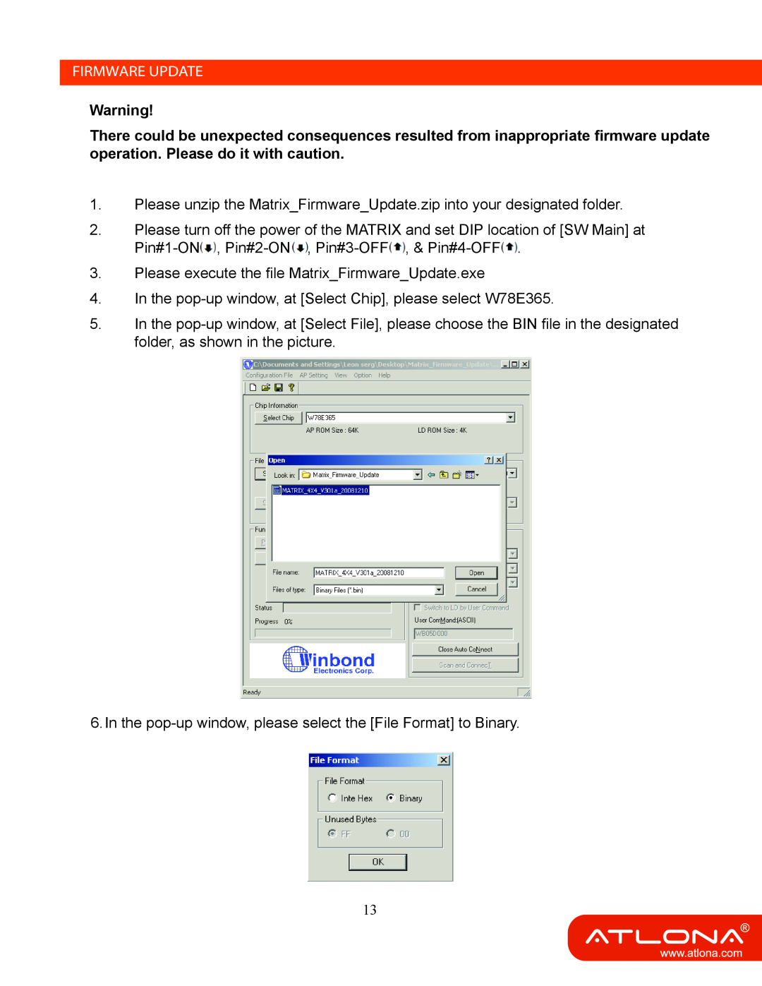 Atlona AT-HD44M-SR manual Firmware Update 