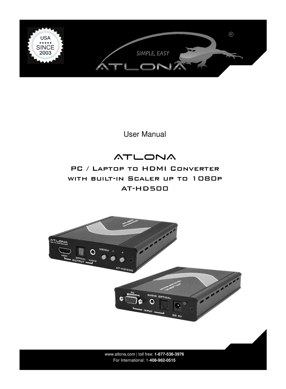 Atlona AT-HD500 user manual Atlona 