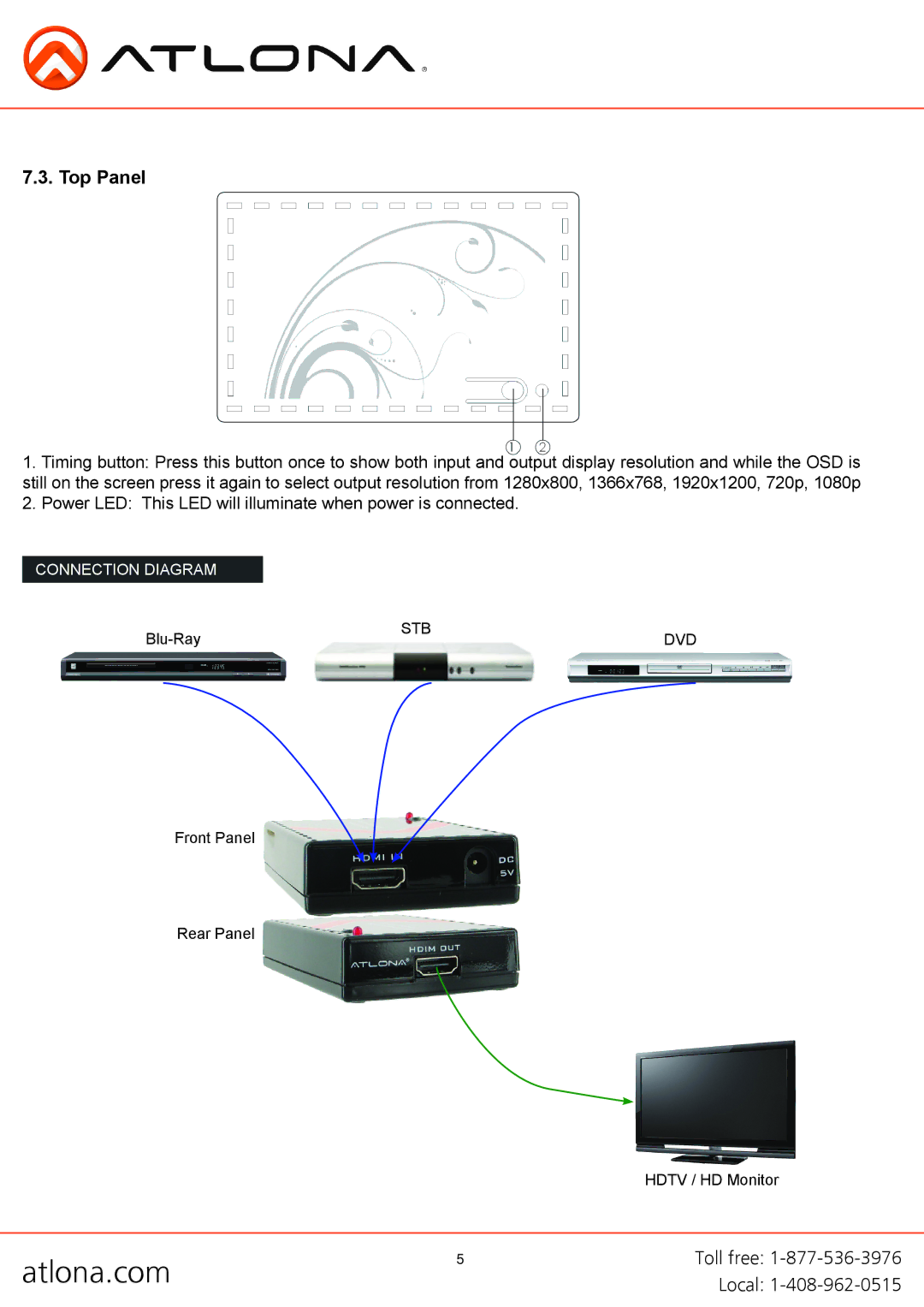 Atlona AT-HD550 user manual Top Panel 