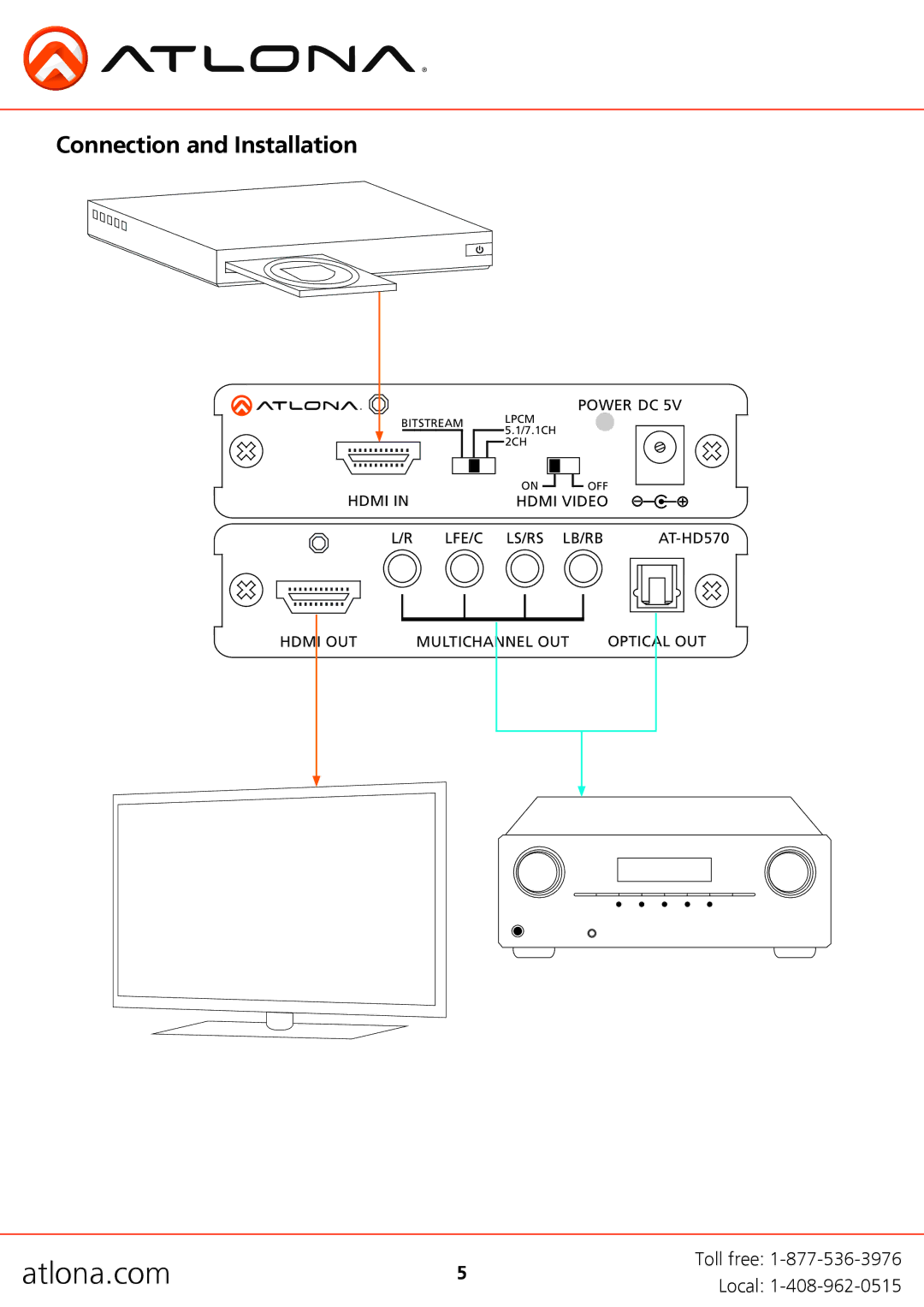 Atlona AT-HD570 user manual Connection and Installation 