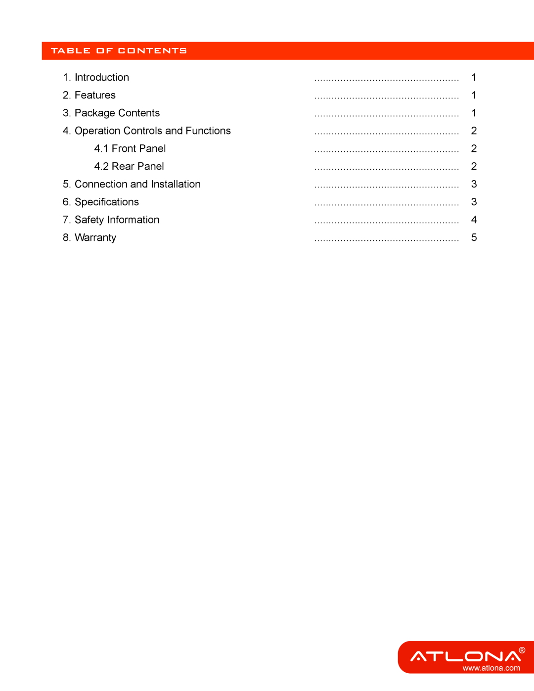 Atlona AT-HD570 user manual Table Of Contents 