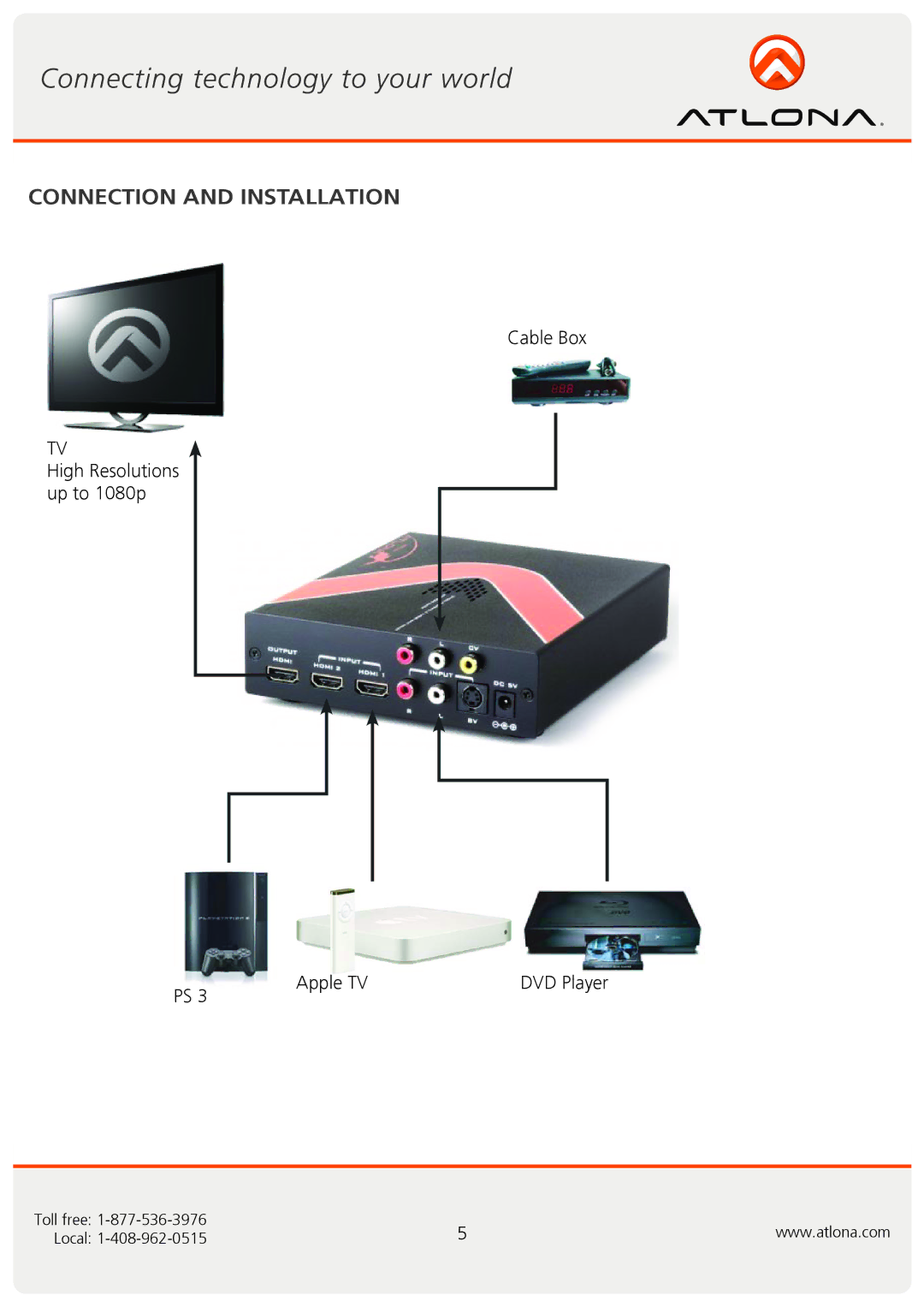 Atlona AT-HD580 user manual Connection and Installation 