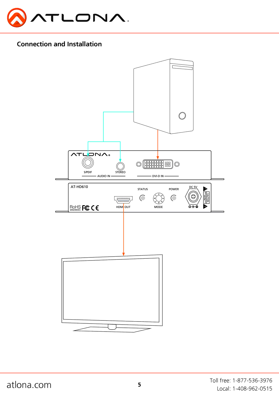 Atlona AT-HD610 user manual Connection and Installation 