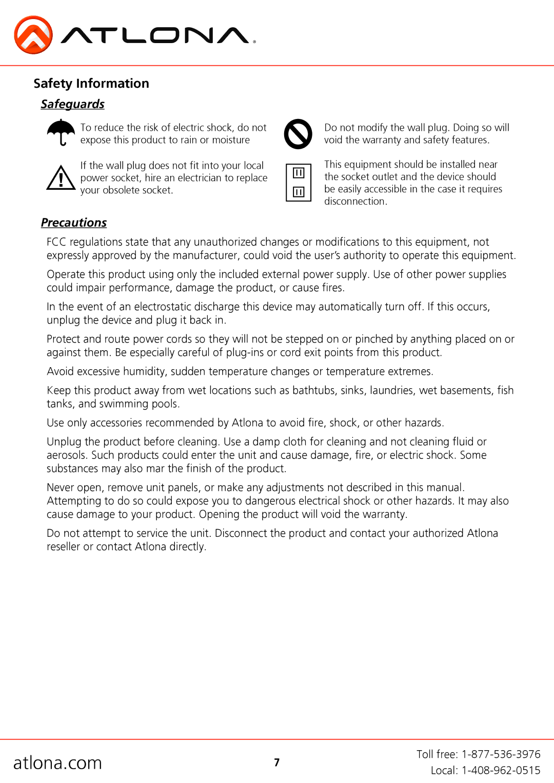 Atlona AT-HD610 user manual Safety Information, Safeguards 