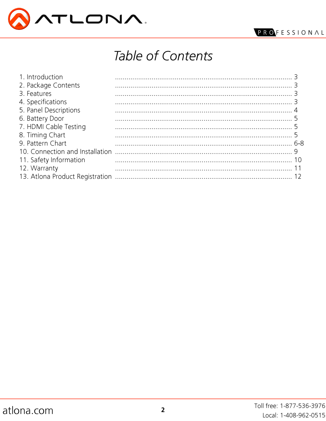 Atlona AT-HD800 user manual Table of Contents, atlona.com 