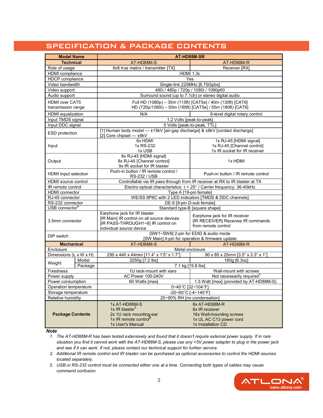 Atlona AT-HD88M-SR manual 