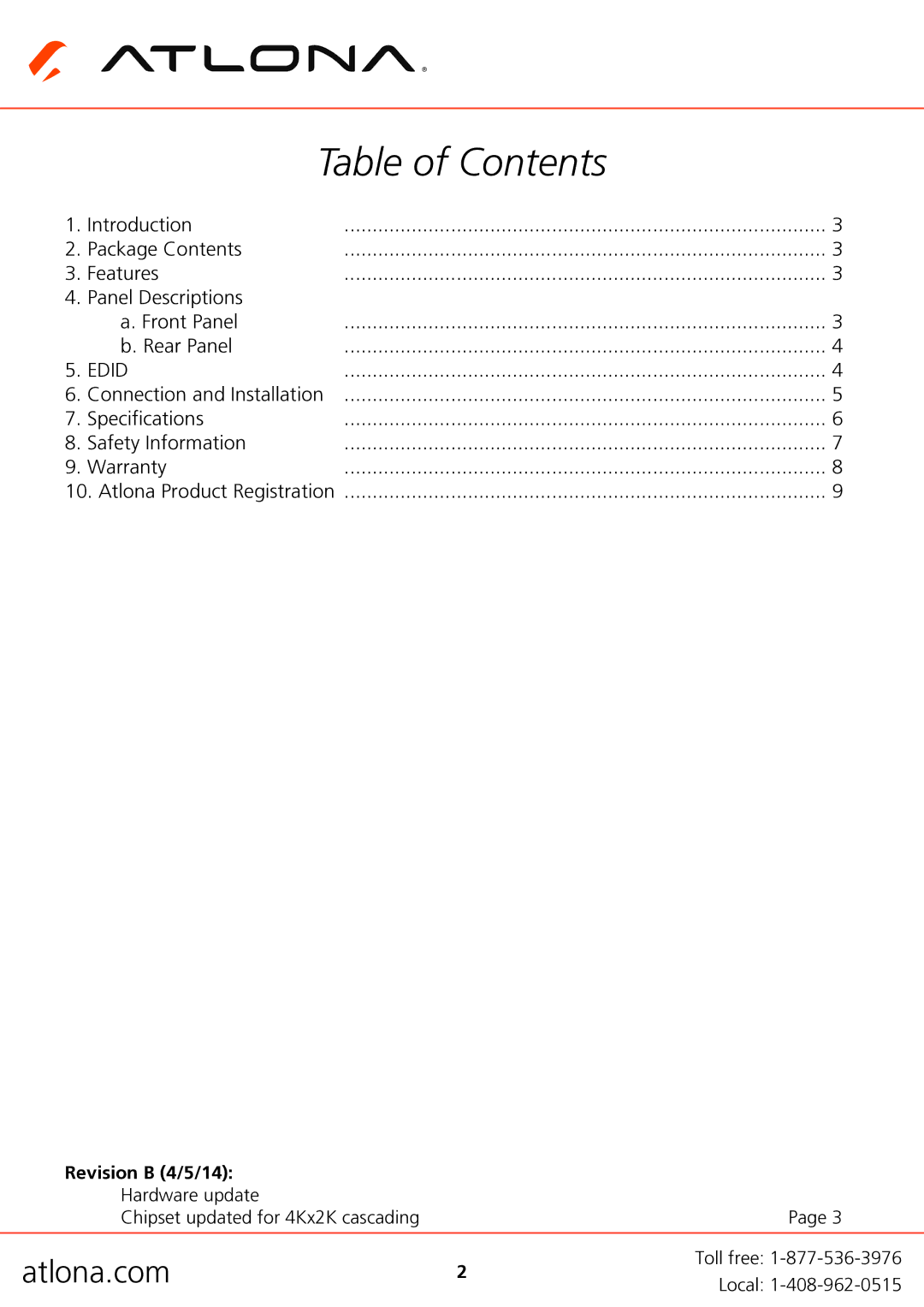 Atlona AT-HDDA-2 user manual Table of Contents 