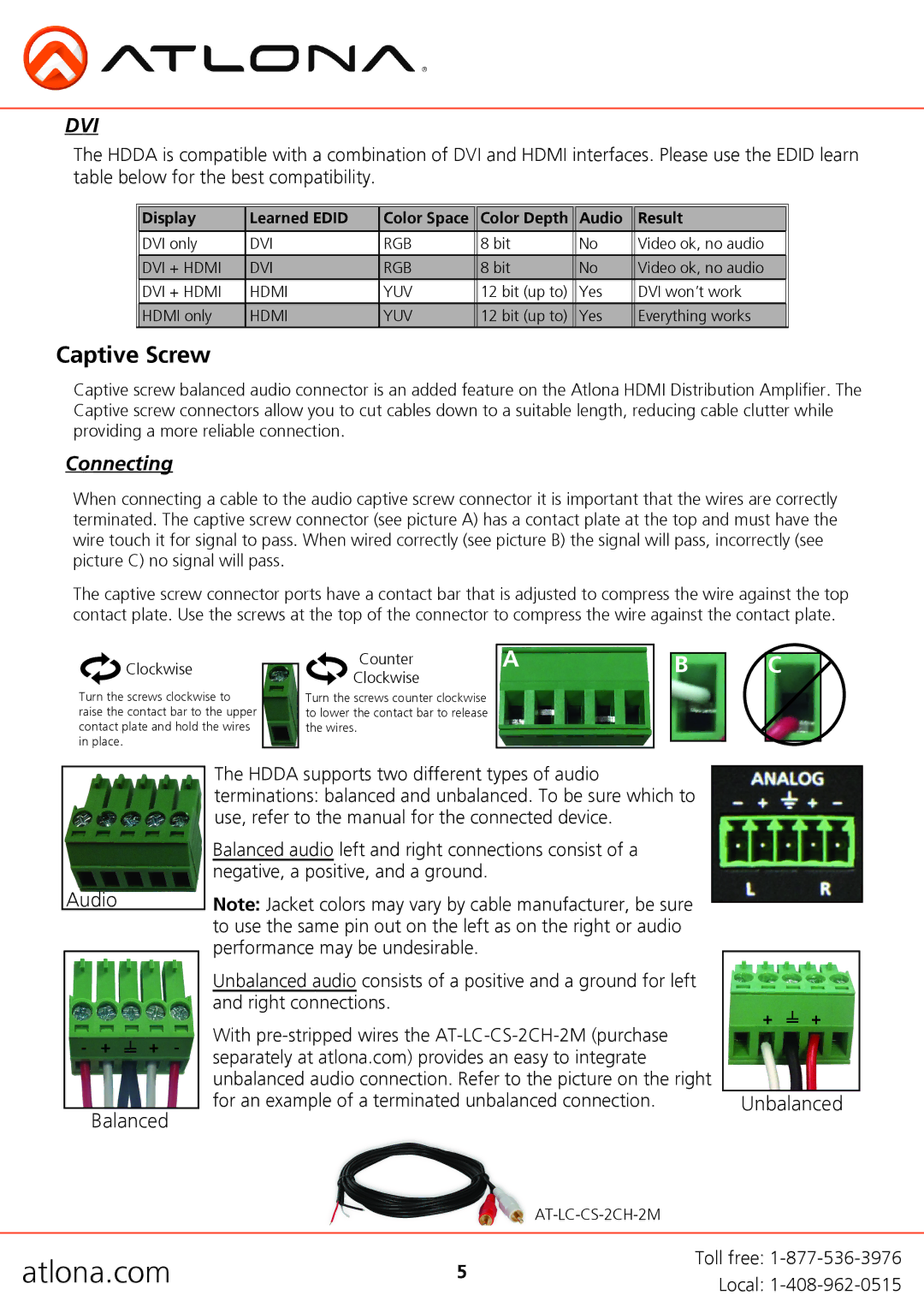 Atlona AT-HDDA-8 user manual Captive Screw, Connecting 