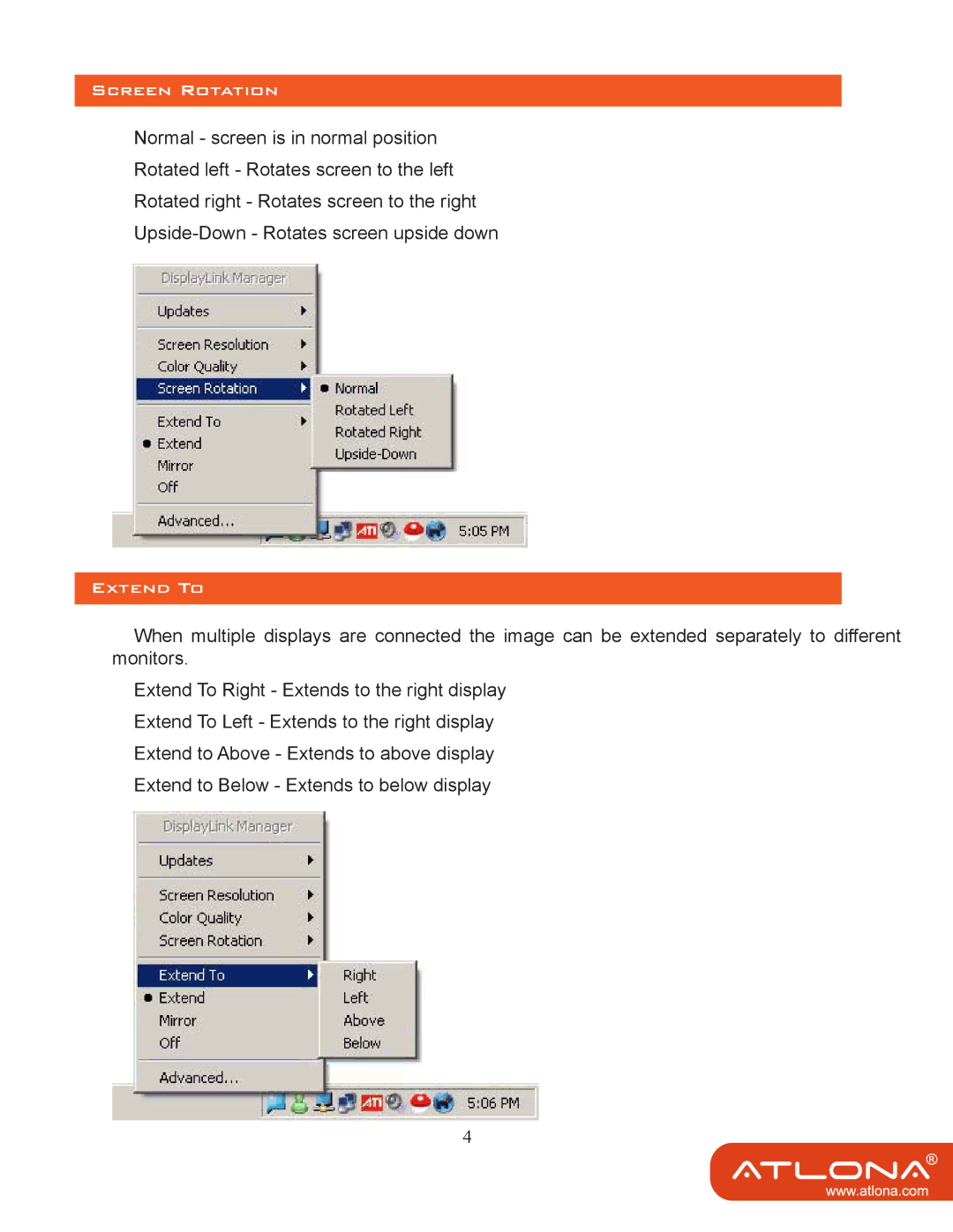 Atlona AT-HDPIX user manual Screen Rotation, Extend to 