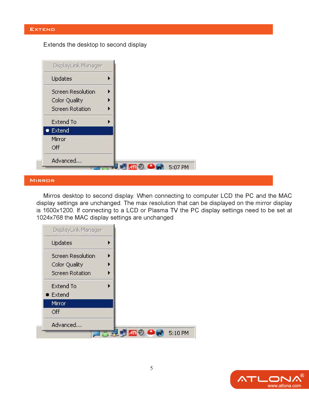 Atlona AT-HDPIX user manual Extend, Mirror 