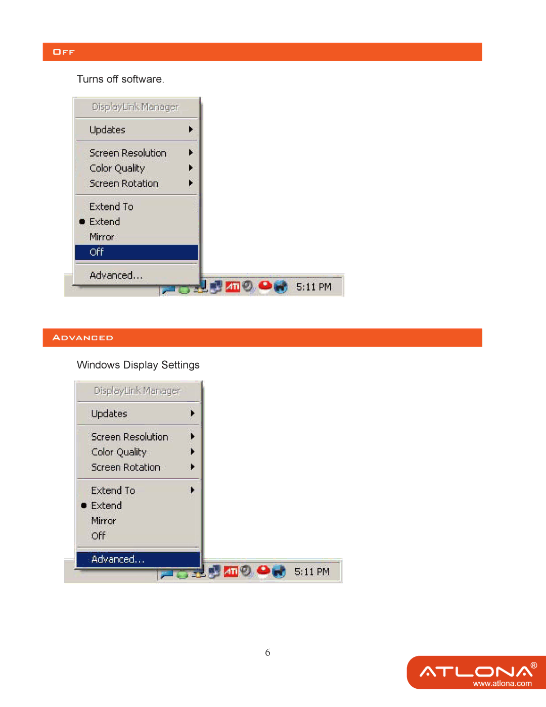 Atlona AT-HDPIX user manual Off, Advanced 