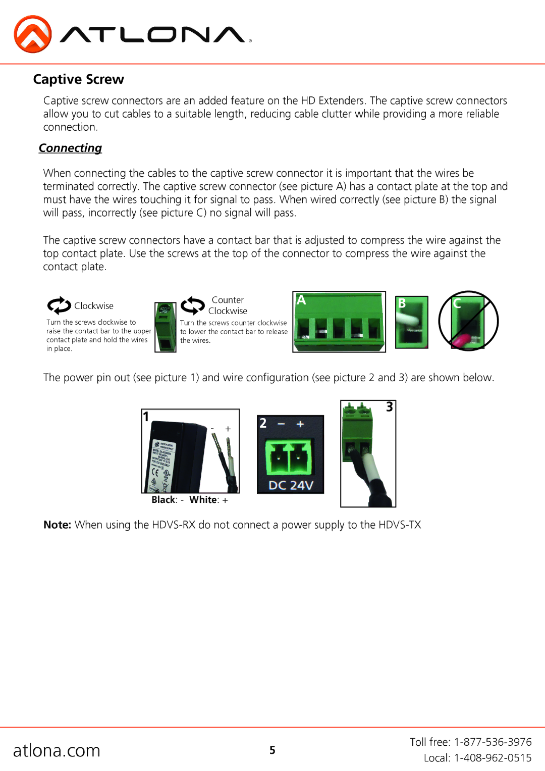 Atlona AT-HDVS-TX user manual Captive Screw, Connecting 