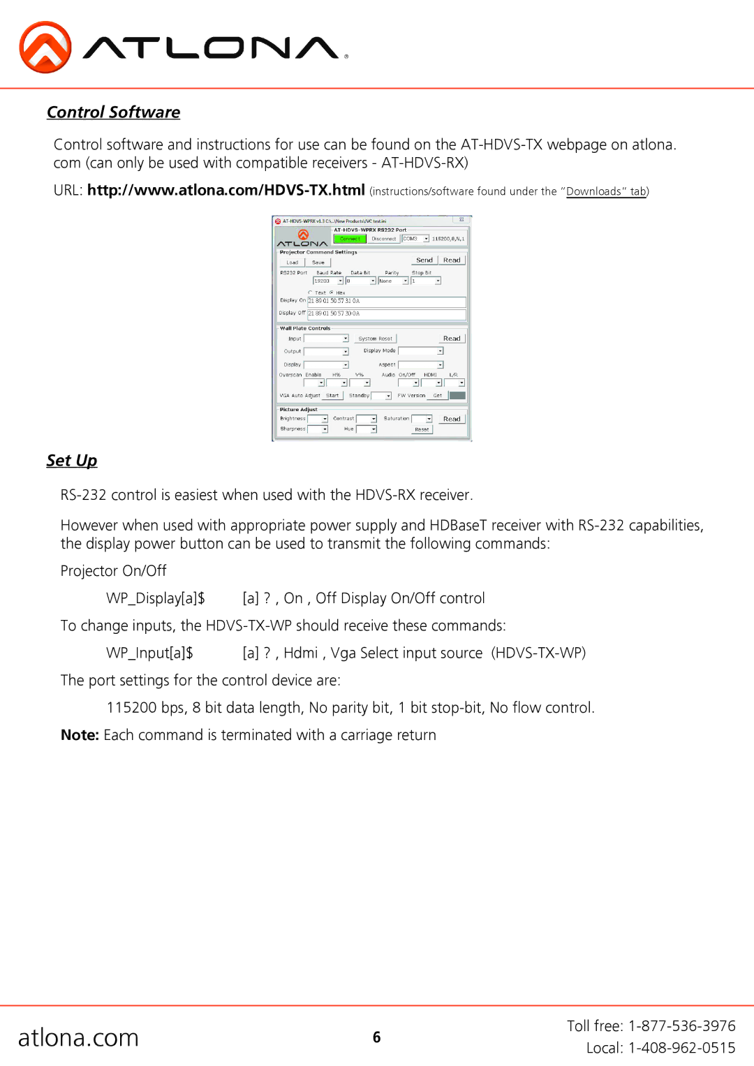 Atlona AT-HDVS-TX user manual Control Software, Set Up 