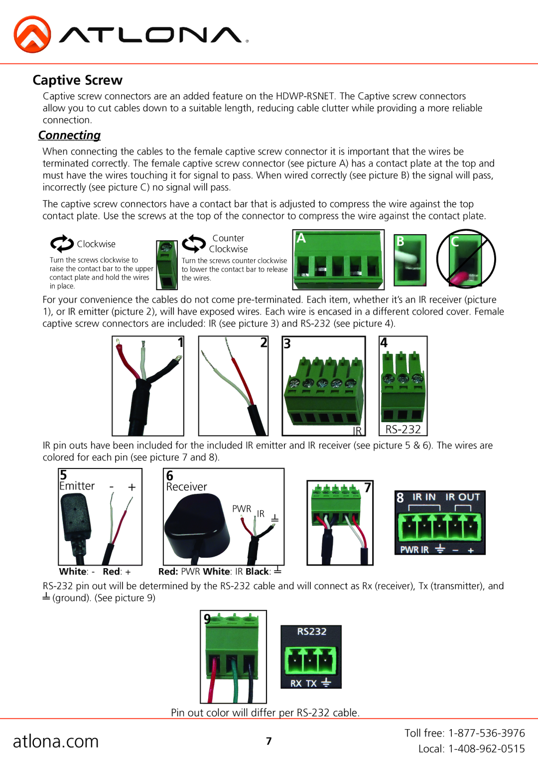 Atlona AT-HDWP-RSNET user manual Captive Screw, Connecting 