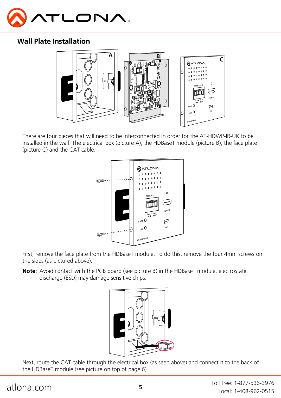 Atlona AT-HDWP-IR-UK, AT-HDWP-UK user manual Wall Plate Installation, Ab C 