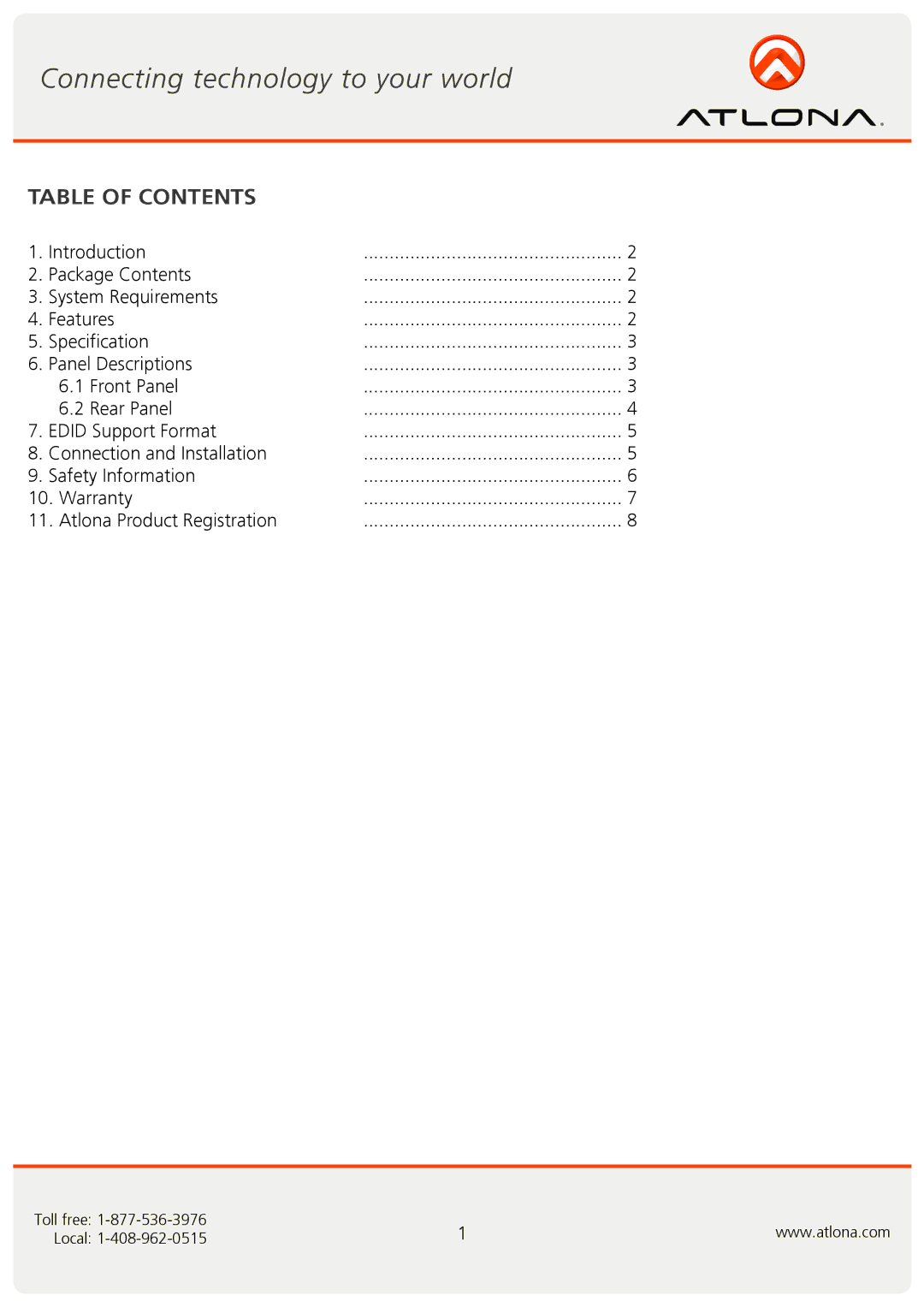 Atlona AT-MDP12 user manual Table of Contents 