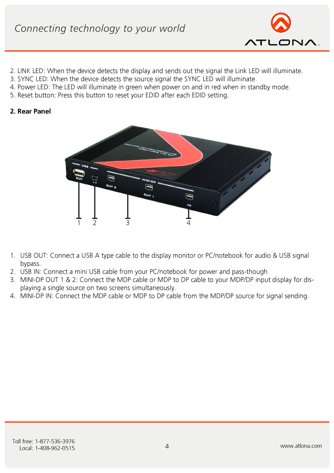 Atlona AT-MDP12 user manual Rear Panel 