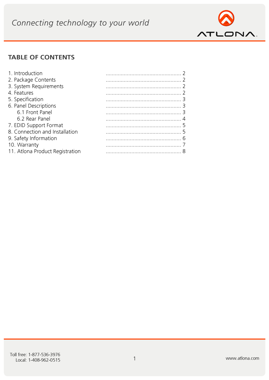 Atlona AT-MDP12 user manual Table Of Contents 