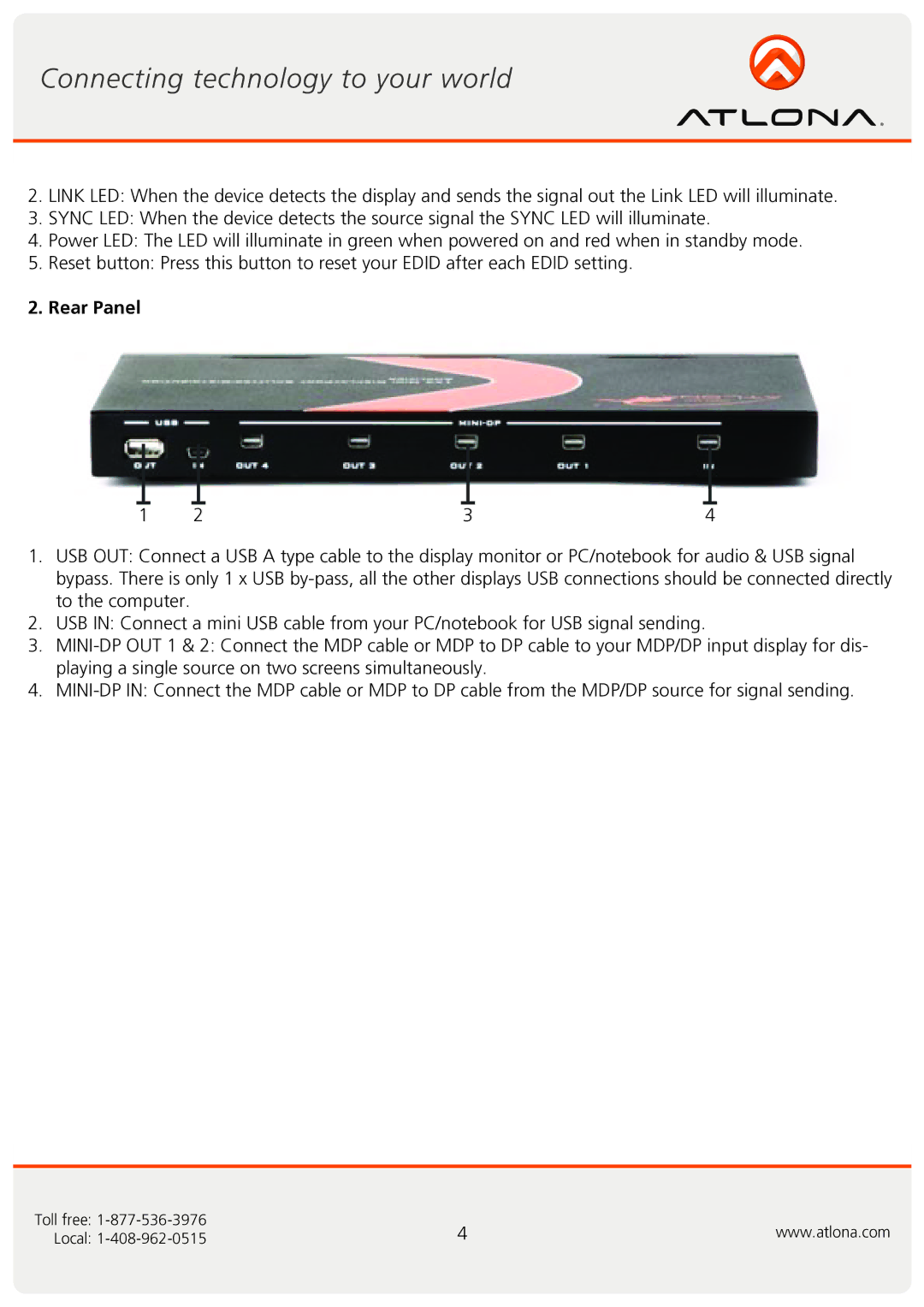 Atlona AT-MDP14 user manual Rear Panel 