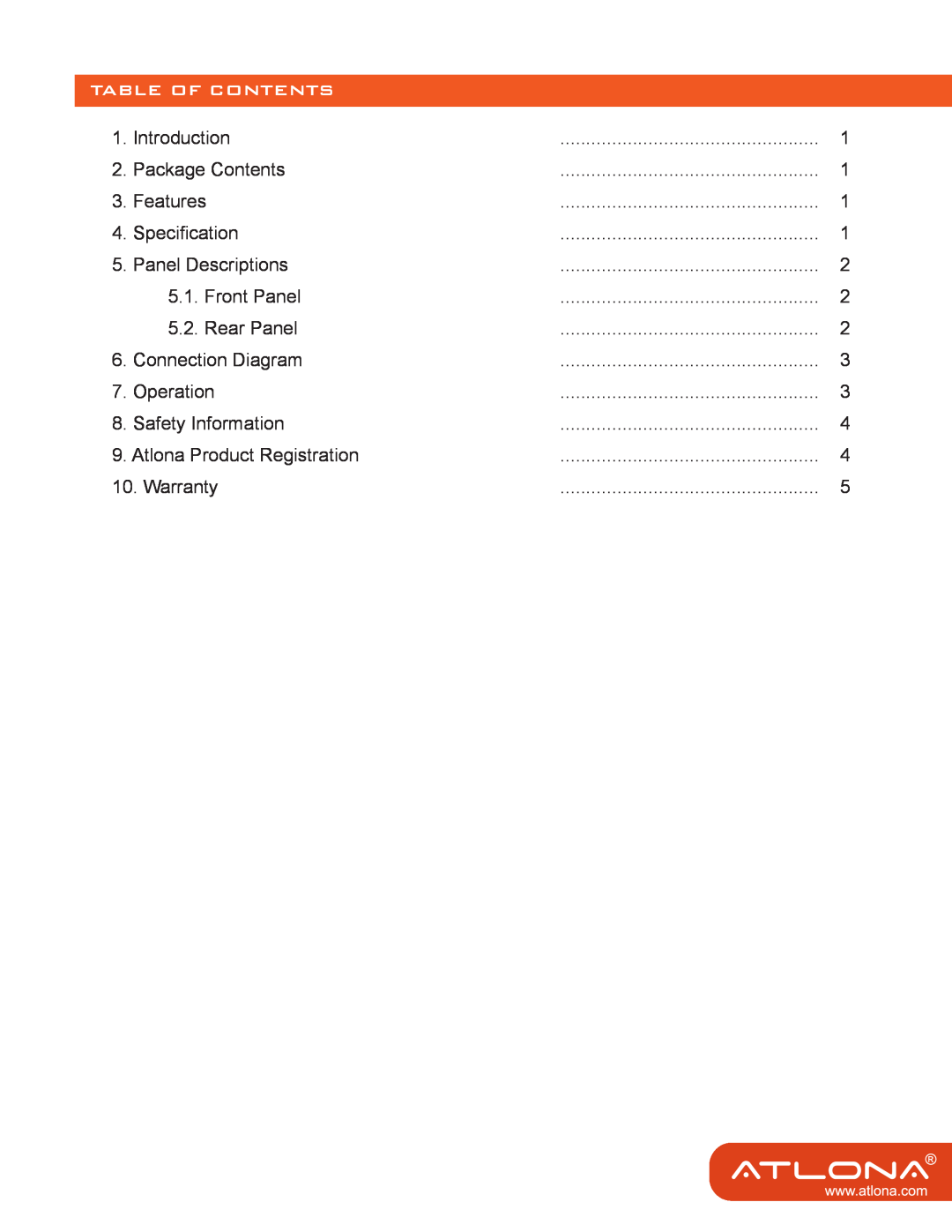 Atlona AT-MDP21 user manual Table Of Contents 