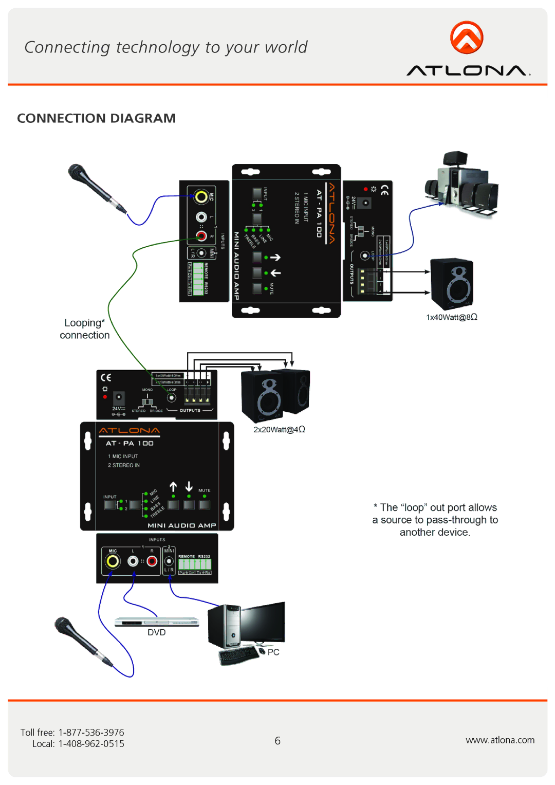 Atlona AT-PA100 user manual Connection Diagram 