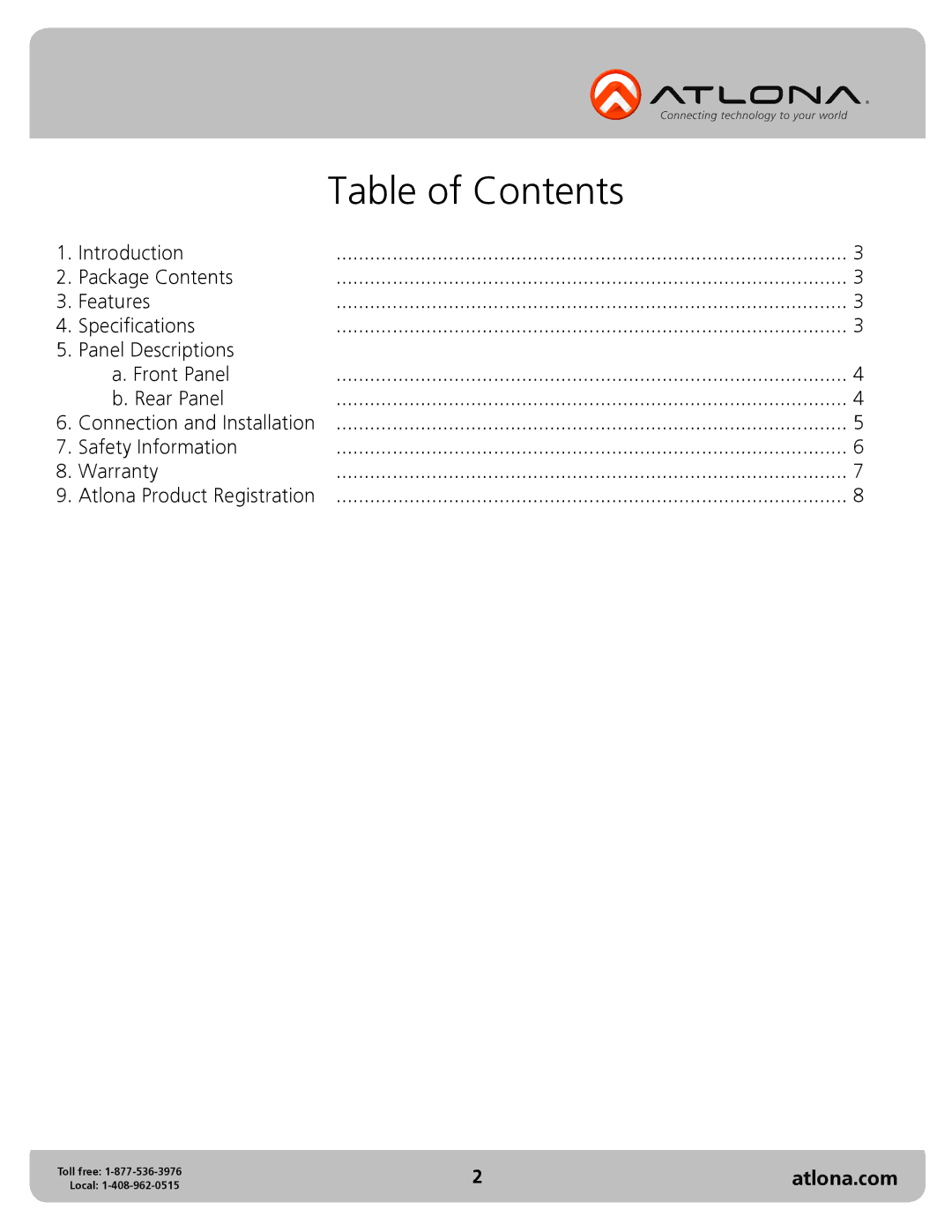 Atlona AT-PRO2HD1616M-RX user manual Table of Contents 