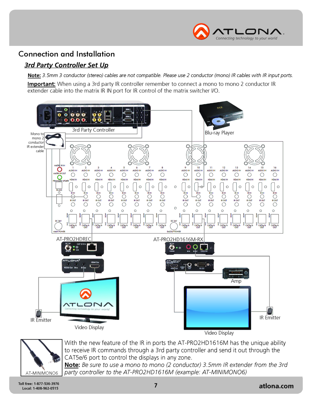 Atlona AT-PRO2HD1616M user manual Connection and Installation, 3rd Party Controller Set Up 